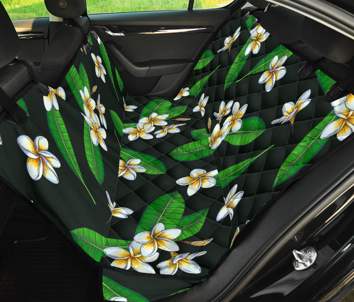 White Plumeria Pattern Print Design PM023 Rear Dog  Seat Cover