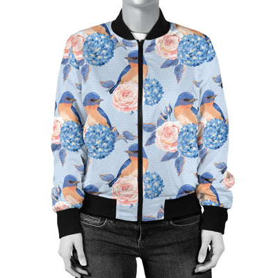 Bluebird Pattern Print Design 01 Women's Bomber Jacket