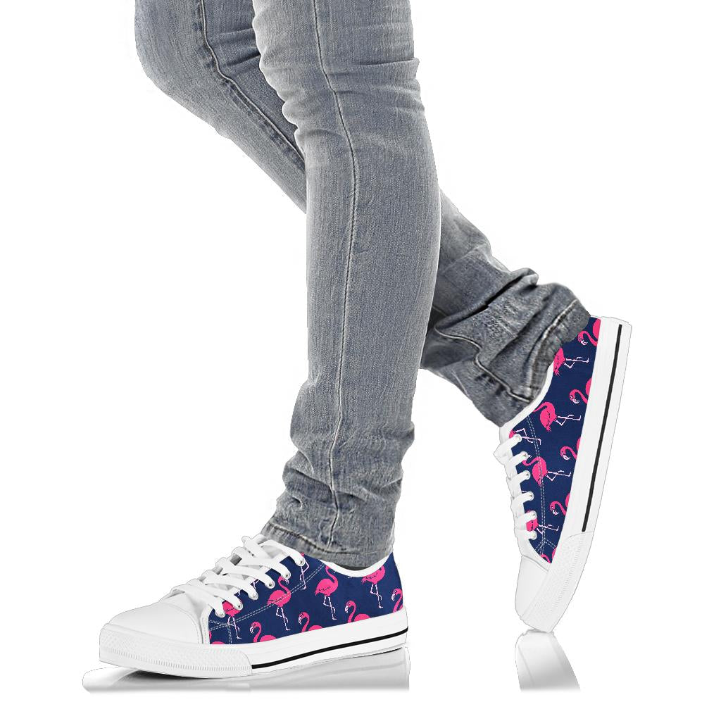 Pink Flamingo Pattern White Bottom Low Top Shoes
