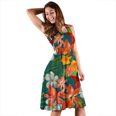 Amaryllis Pattern Print Design AL06 Midi Dress