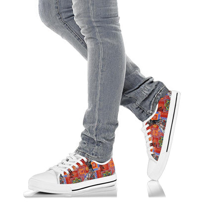 African Print Pattern White Bottom Low Top Shoes