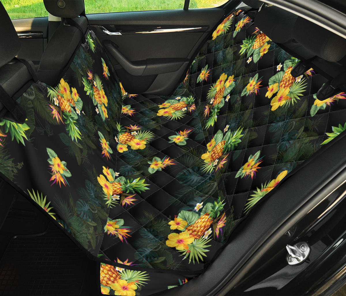 Pineapple Tropical Flower Print Pattern Rear Dog  Seat Cover