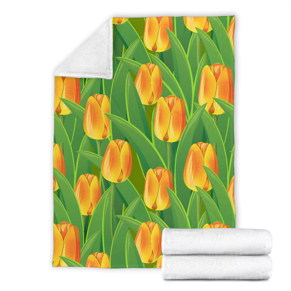 Tulip Orange Pattern Print Design TP07 Fleece Blanket