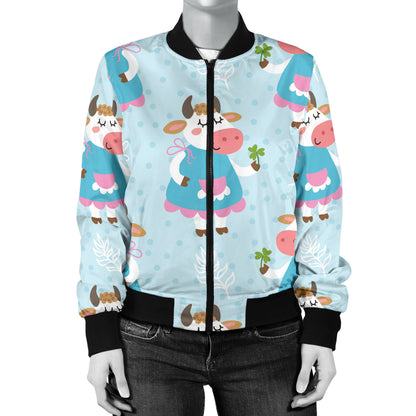 Cattle Happy Pattern Print Design 03 Women's Bomber Jacket