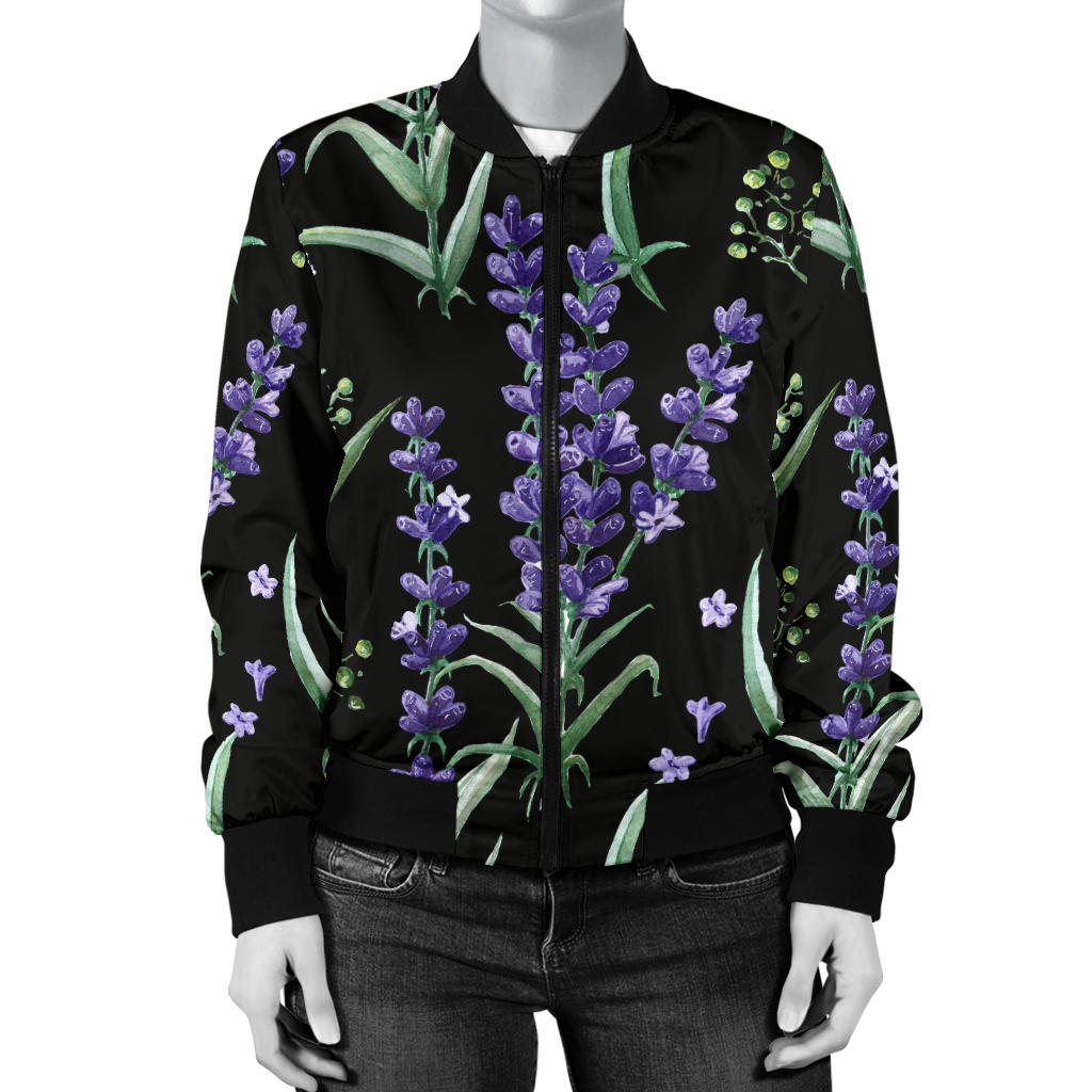 Lavender Pattern Print Design LV01 Women Bomber Jacket