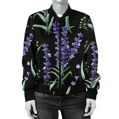 Lavender Pattern Print Design LV01 Women Bomber Jacket
