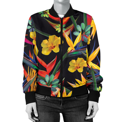 Bird Of Paradise Pattern Print Design BOP016 Women Bomber Jacket