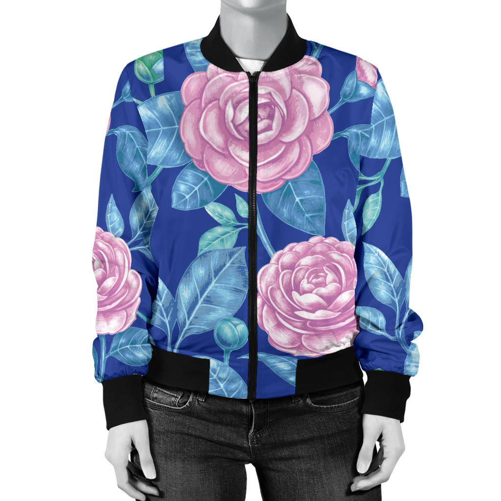 Camellia Pattern Print Design CM05 Women Bomber Jacket