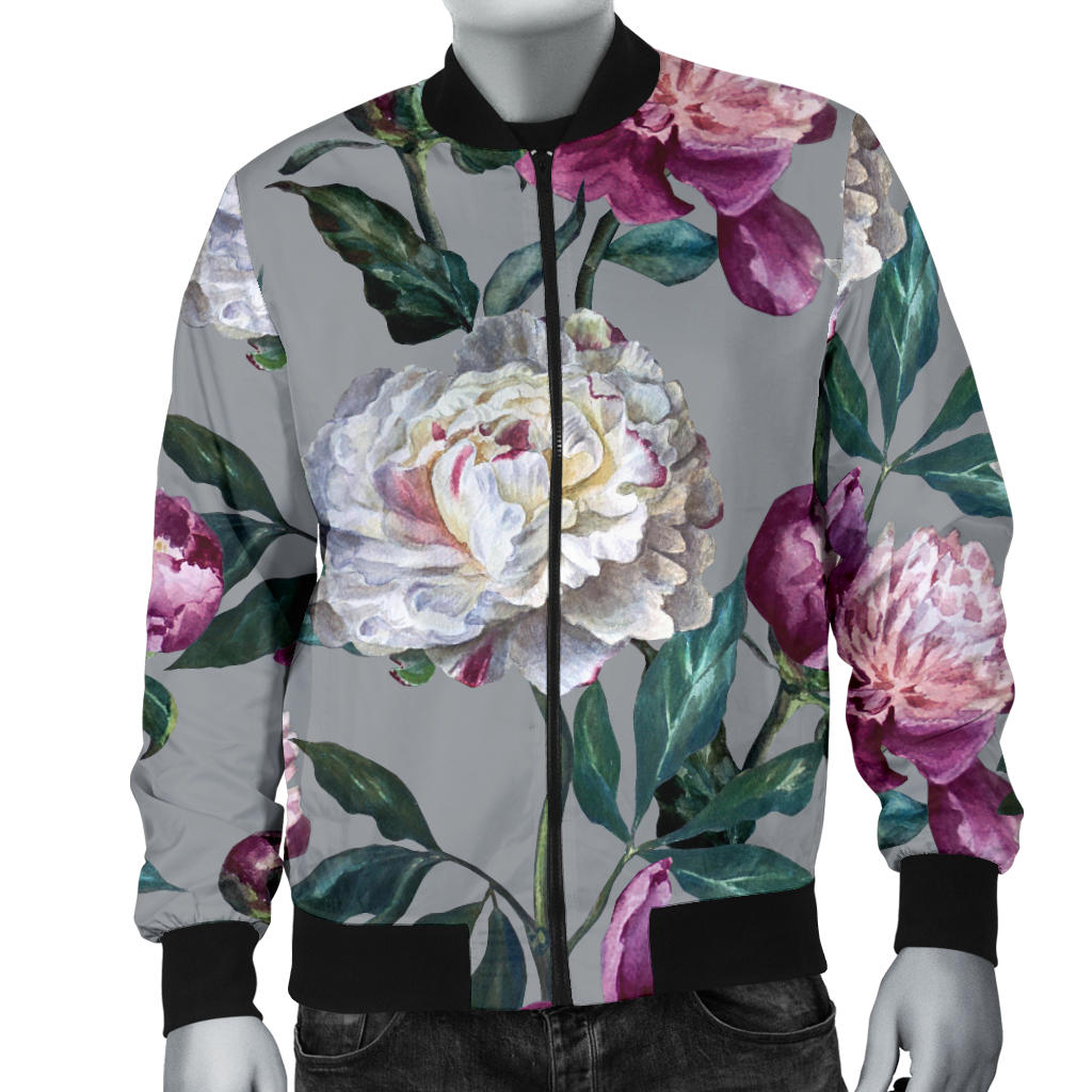 Peony Pattern Print Design PE01 Men Bomber Jacket