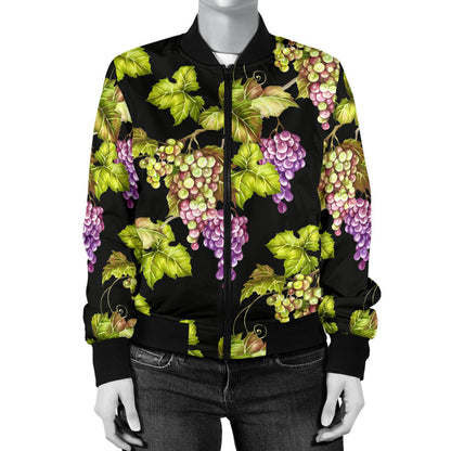 Grape Pattern Print Design GP04 Women Bomber Jacket