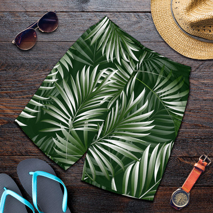 White Green Tropical Palm Leaves Mens Shorts