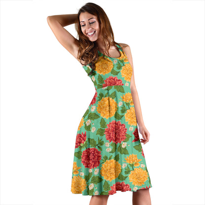 Dahlia Pattern Print Design DH011 Midi Dress