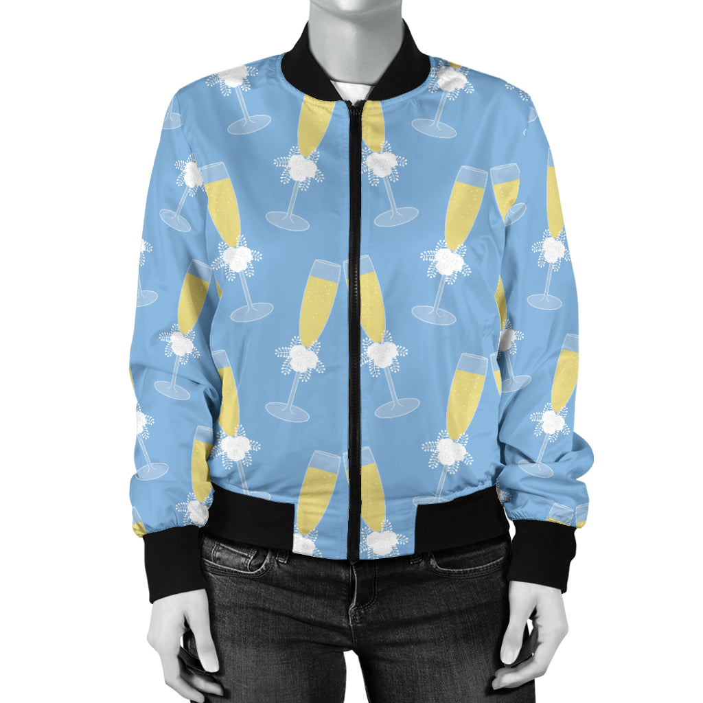Champagne Pattern Print Design 06 Women's Bomber Jacket