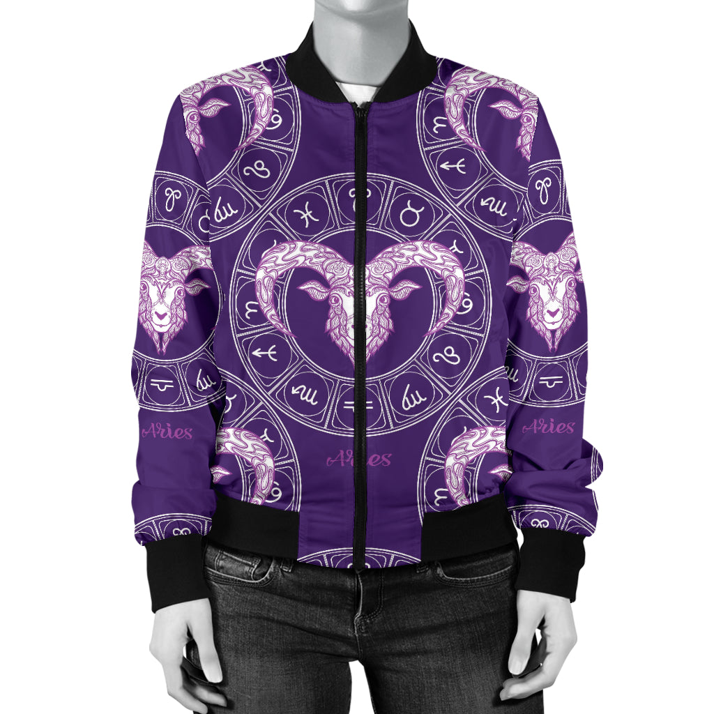 Aries Zodiac Pattern Print Design 02 Women's Bomber Jacket