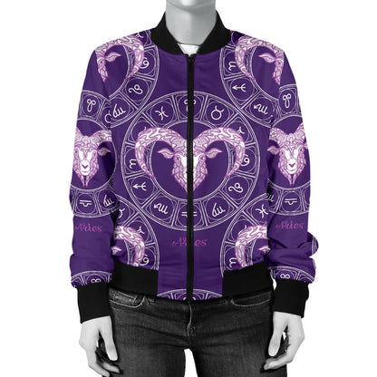 Aries Zodiac Pattern Print Design 02 Women's Bomber Jacket
