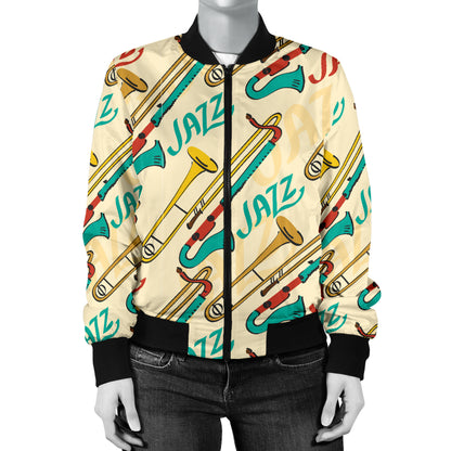 Trombone Pattern Print Design 03 Women's Bomber Jacket