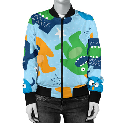 Monster Cartoon Pattern Print Design 04 Women's Bomber Jacket