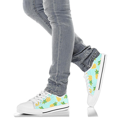 Pineapple Pattern Print Design PP01 White Bottom Low Top Shoes
