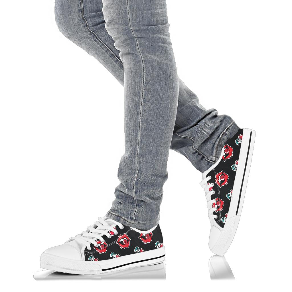 Cherry Pattern Print Design CH04 White Bottom Low Top Shoes