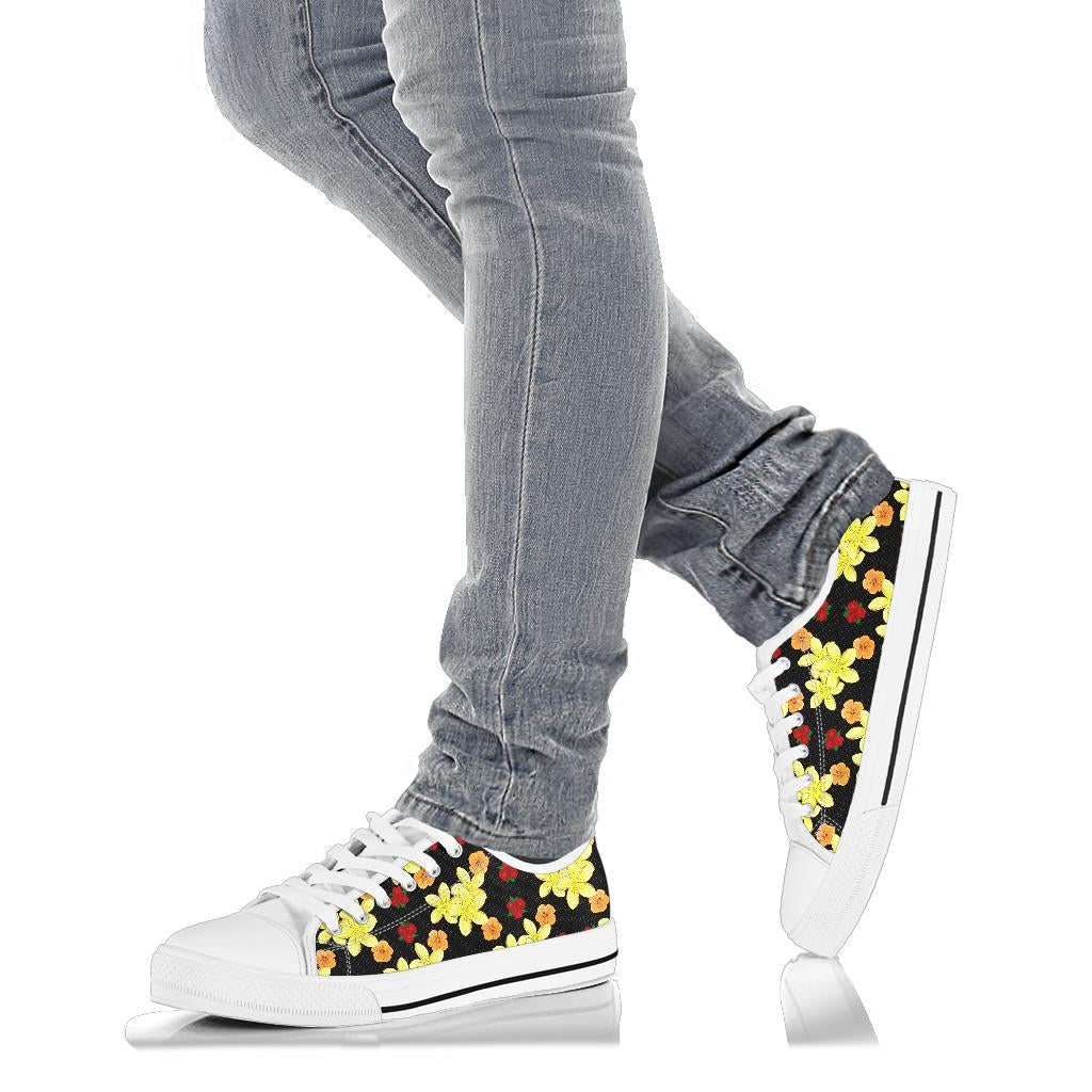 Yellow Plumeria Pattern Print Design PM04 White Bottom Low Top Shoes