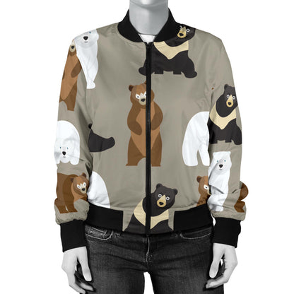 Bear Pattern Print Design BE03 Women Bomber Jacket