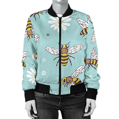 Bee Pattern Print Design BEE010 Women Bomber Jacket