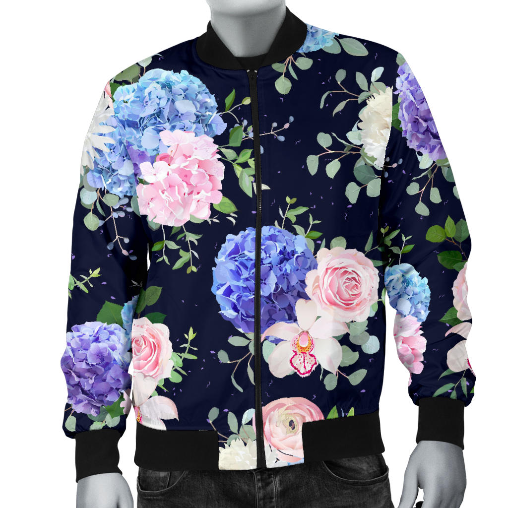 Hydrangea Pattern Print Design HD01 Men Bomber Jacket
