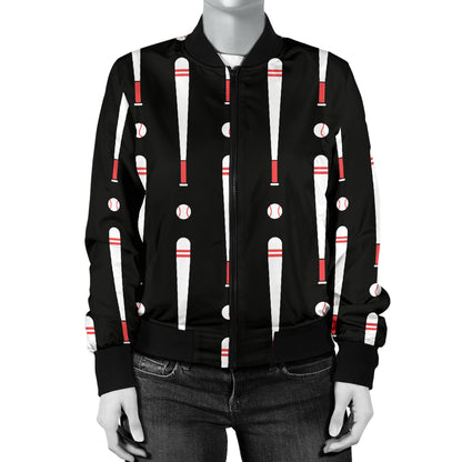 Baseball Pattern Print Design 03 Women's Bomber Jacket