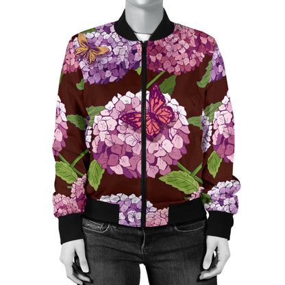 Hydrangea Pattern Print Design HD08 Women Bomber Jacket