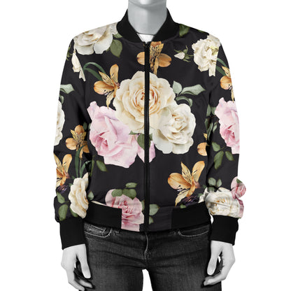 Rose Pattern Print Design A01 Women's Bomber Jacket