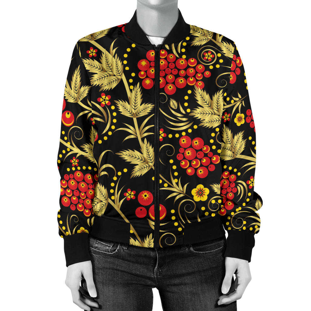 Cranberry Pattern Print Design CB02 Women Bomber Jacket