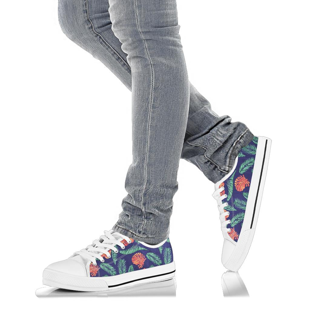 Palm Leaves Pattern Print Design PL011 White Bottom Low Top Shoes