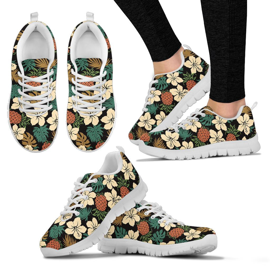 Hawaiian Themed Pattern Print Design H08 Sneakers White Bottom Shoes