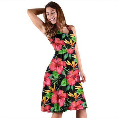 Red Hibiscus Pattern Print Design HB07 Midi Dress
