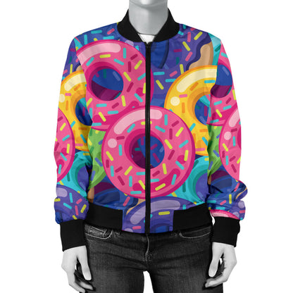Donut Pattern Print Design DN010 Women Bomber Jacket