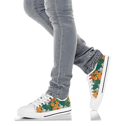 Amaryllis Pattern Print Design AL06 White Bottom Low Top Shoes