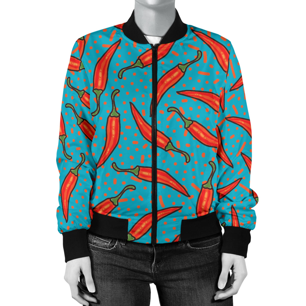 Chilli Pepper Pattern Print Design 05 Women's Bomber Jacket