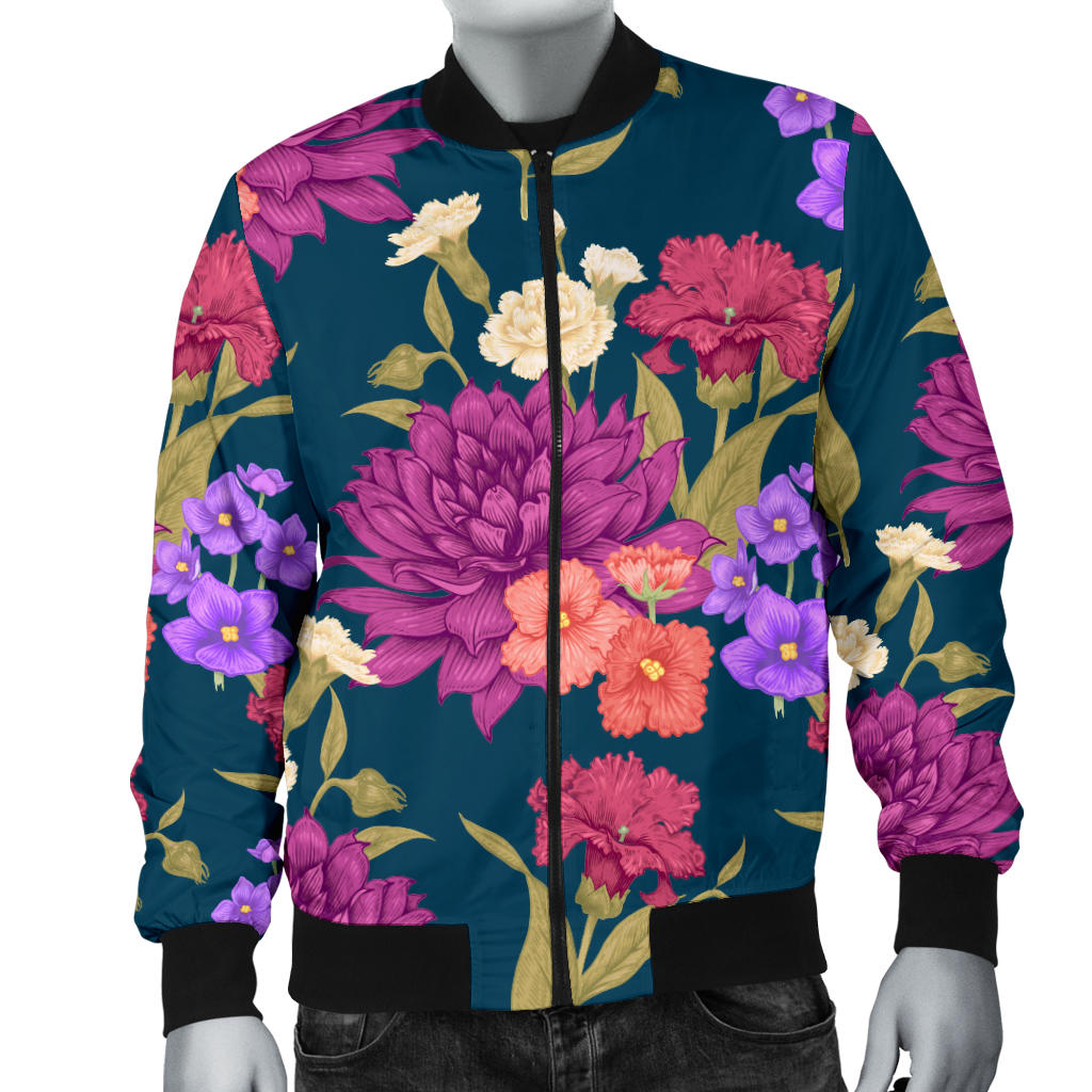 Dahlia Pattern Print Design DH01 Men Bomber Jacket