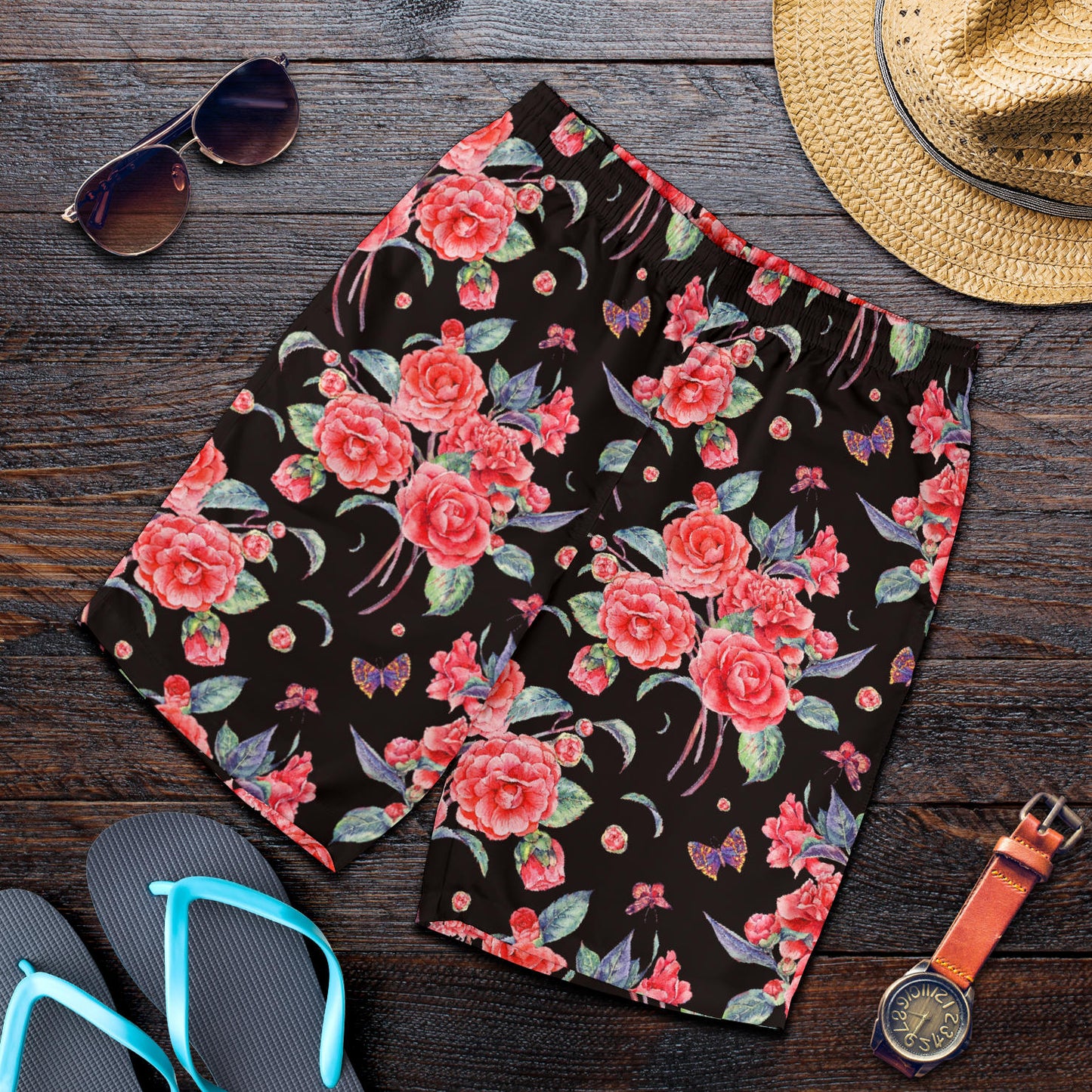 Camellia Pattern Print Design CM03 Mens Shorts
