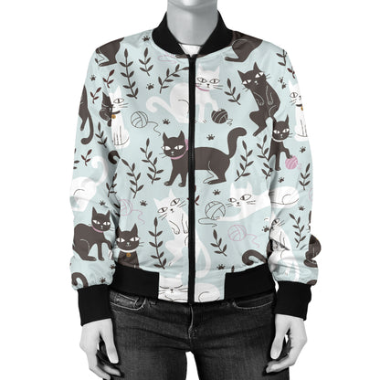 Cat Pattern Print Design 08 Women's Bomber Jacket