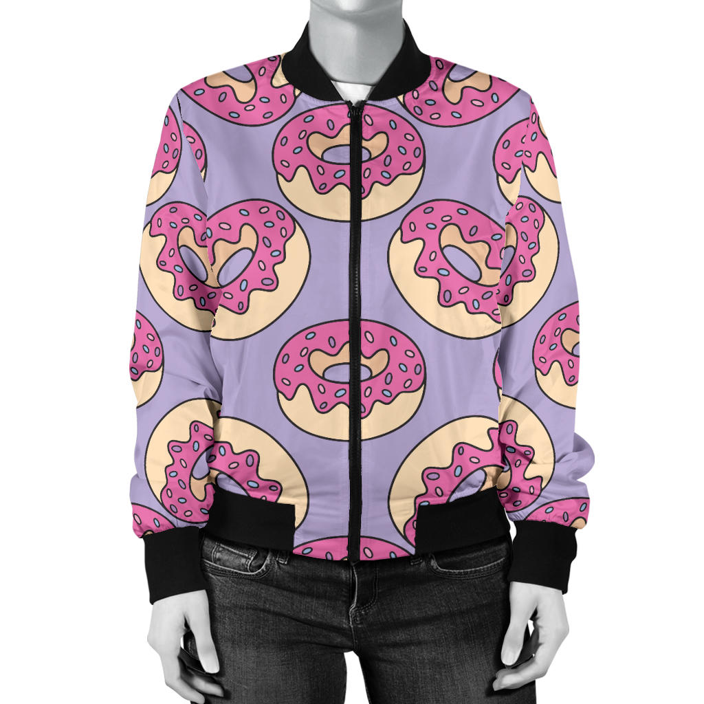 Donut Pattern Print Design DN015 Women Bomber Jacket