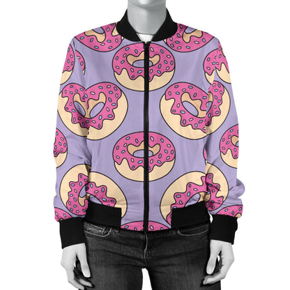 Donut Pattern Print Design DN015 Women Bomber Jacket
