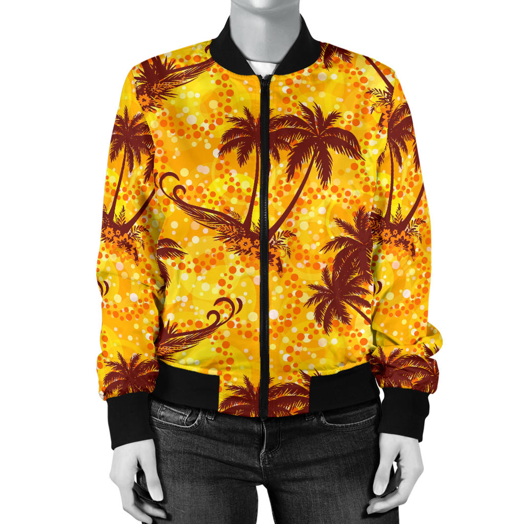 Palm Tree Pattern Print Design PT012 Women Bomber Jacket
