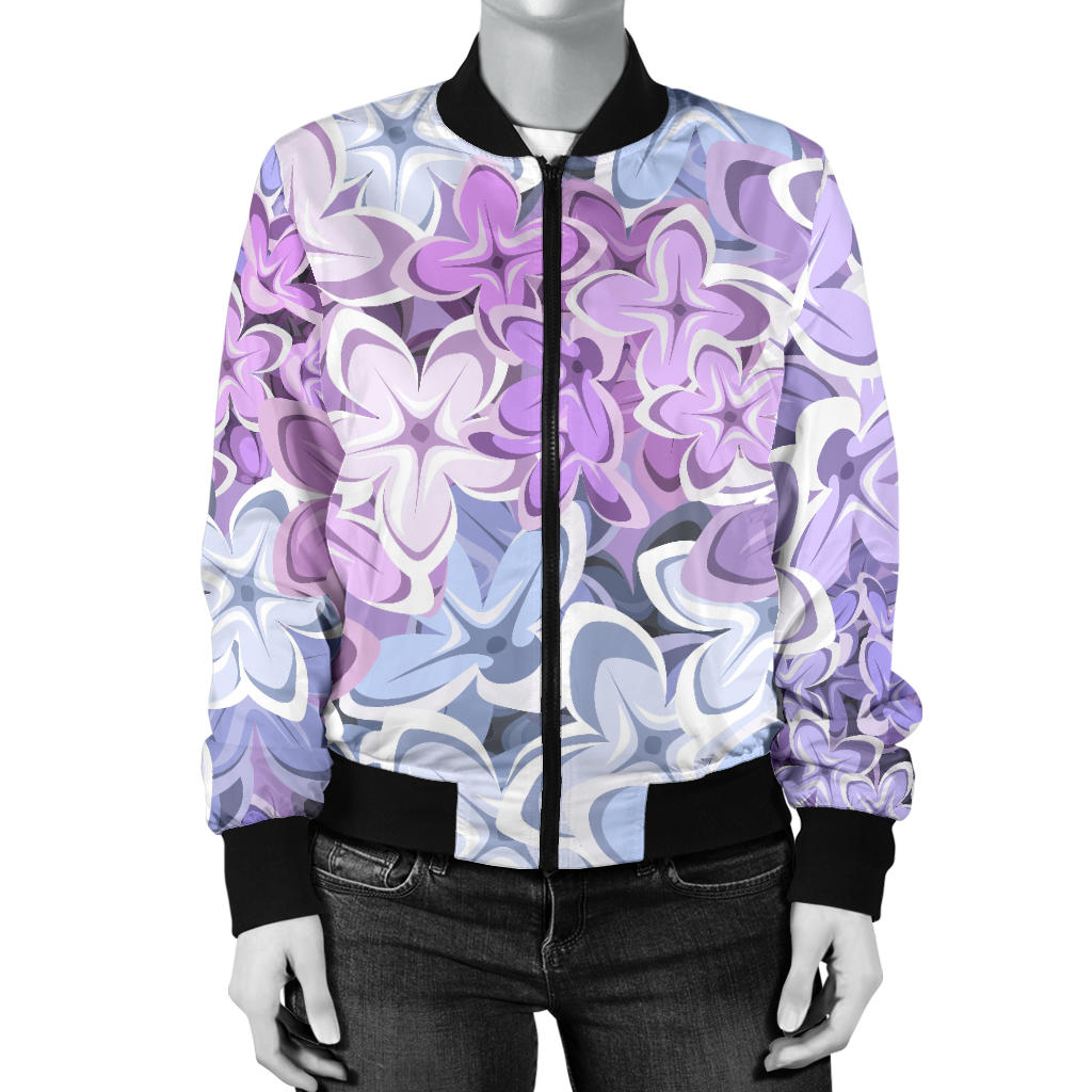 Lilac Pattern Print Design LI01 Women Bomber Jacket