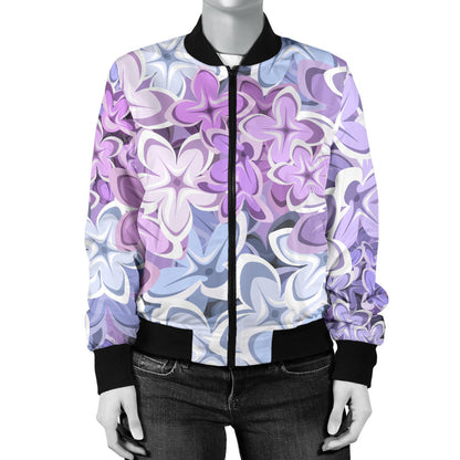 Lilac Pattern Print Design LI01 Women Bomber Jacket