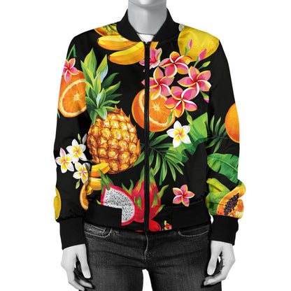Tropical Fruits Pattern Print Design TF02 Women Bomber Jacket