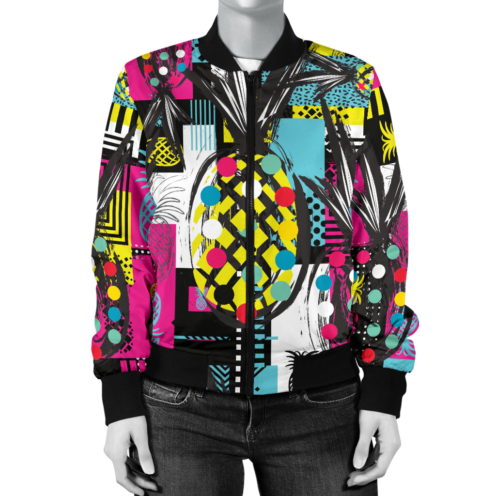 Pop Art Pineapple Pattern Print Design A02 Women's Bomber Jacket