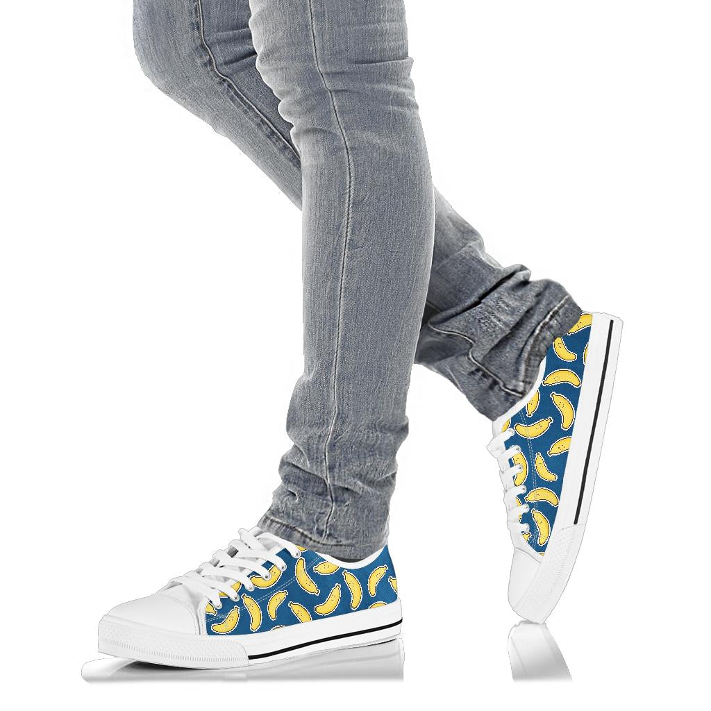 Banana Pattern Print Design BA03 White Bottom Low Top Shoes