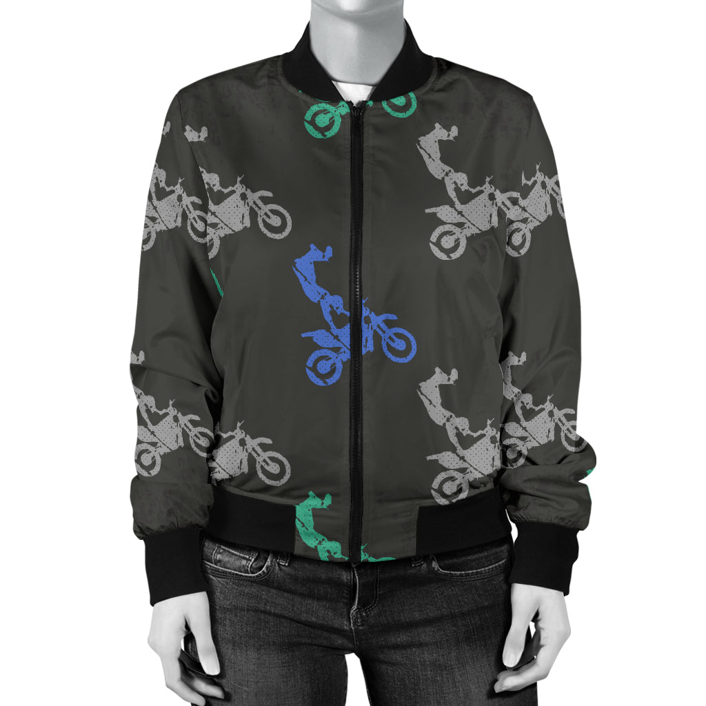 Motocross Pattern Print Design 02 Women's Bomber Jacket