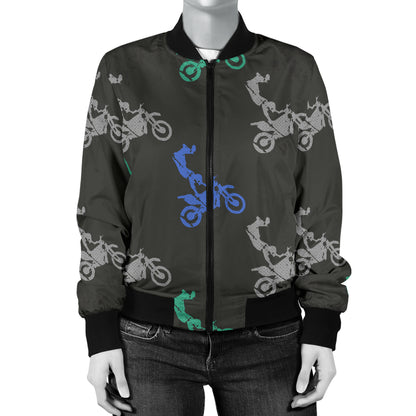 Motocross Pattern Print Design 02 Women's Bomber Jacket